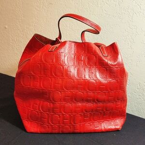 Carolina Herrera Vibrant Red Embossed Tote